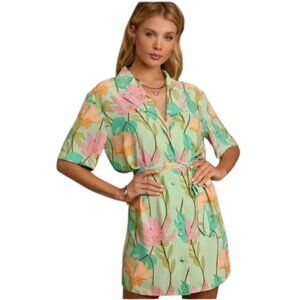 Lulus Totally Tropical Green Floral Button Front Shirt Dress